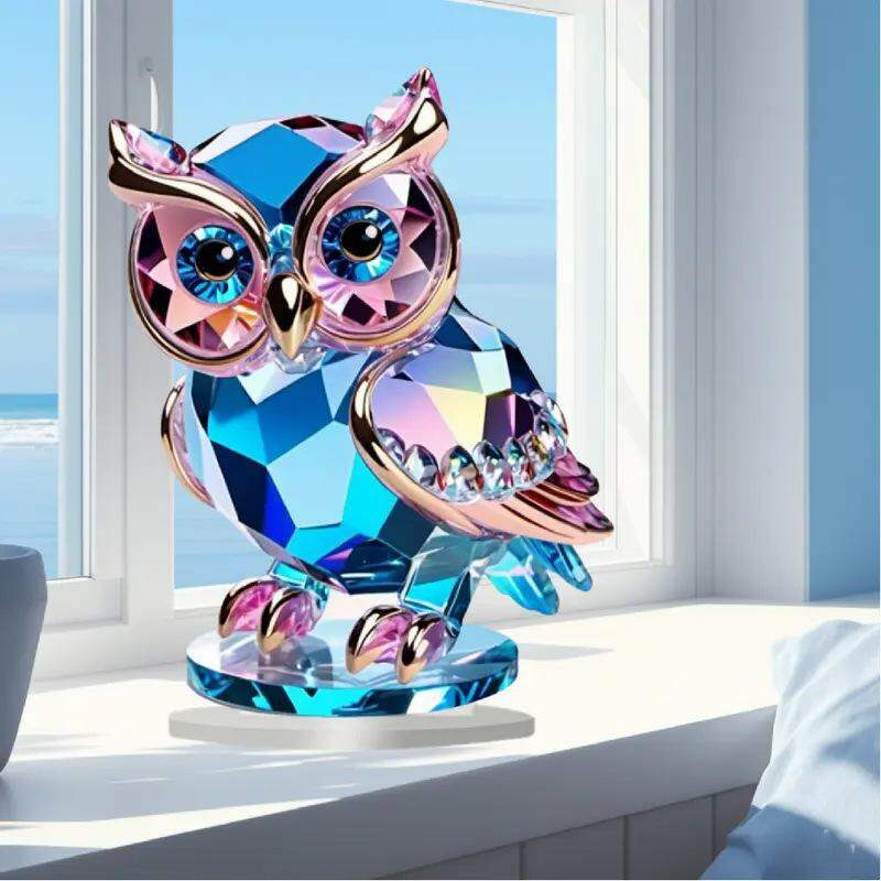 Cute Crystal Acrylic Owl Desktop Decoration 15cm X 15cm Animal Themed Home Decor Ornament Practical And Convenient