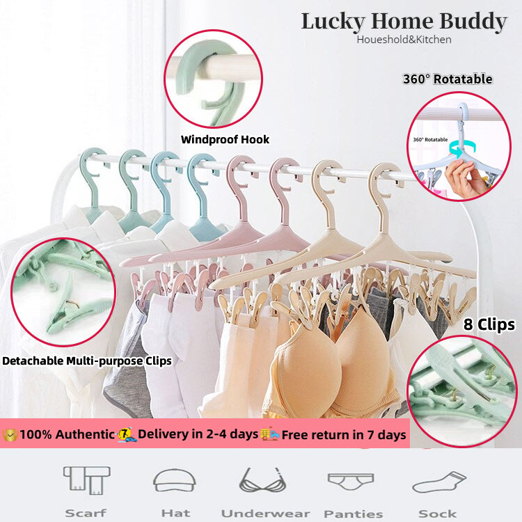 Giá Phơi Đồ Gạt Tóc Tròn & Vuông – 8 Kẹp, Xoay 360 độ, Khóa Chống Gió, Nhựa PP Bền, Treo Quần Áo Tiện Lợi Trong Nhà & Ngoài Trời