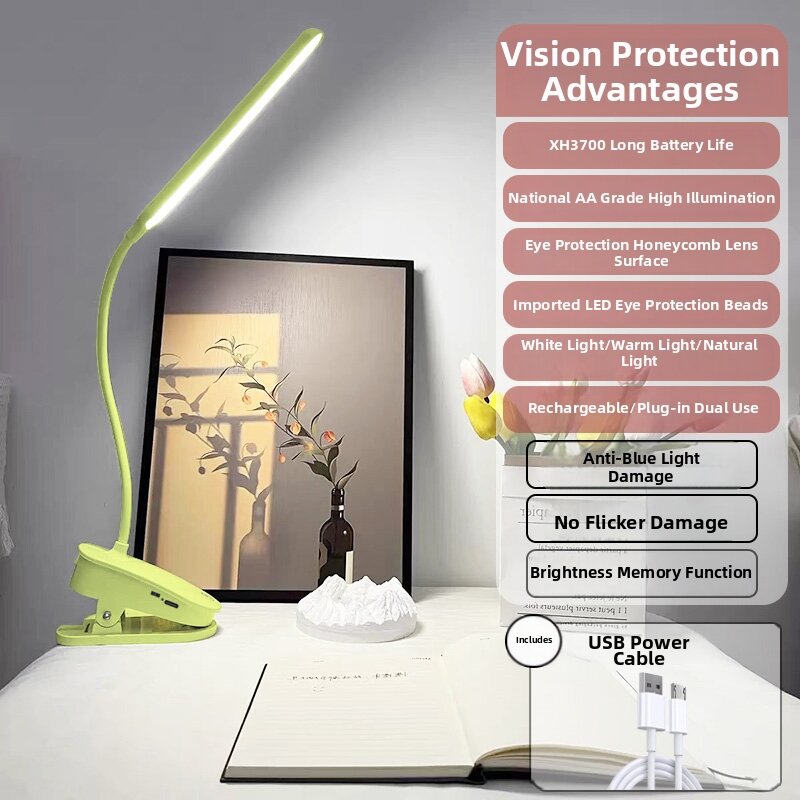 Rechargeable Eye-Protection Small Desk Lamp Clip-On Style for Reading And Studying Ideal for Dormitory And Bedroom
