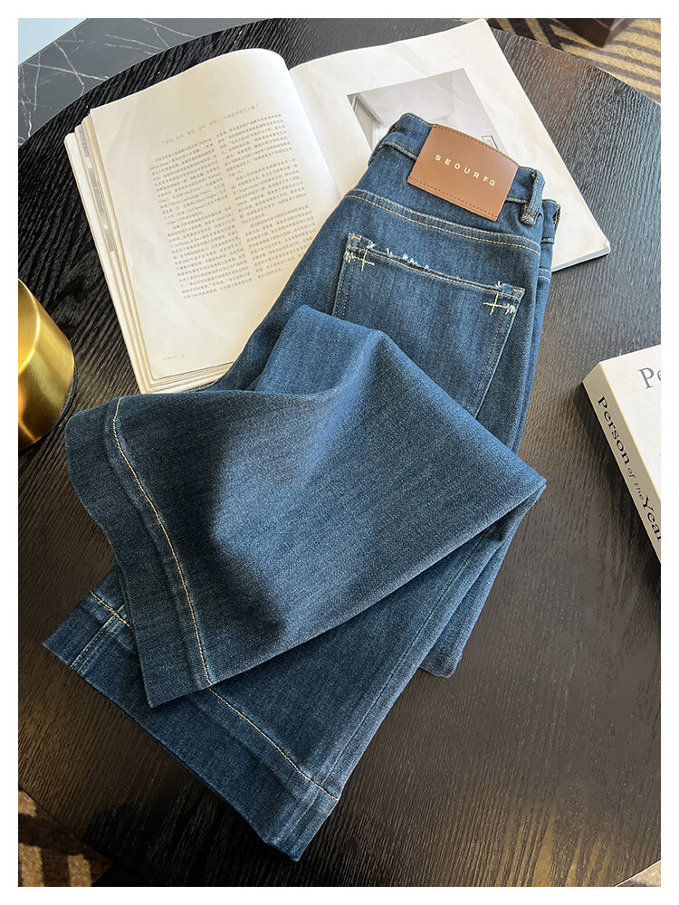 The Style Is Too Good! Retro Blue Straight-leg Denim Female 2024 Autumn New Arrival Ninth Loose Slim Looking Loose Pants · v2