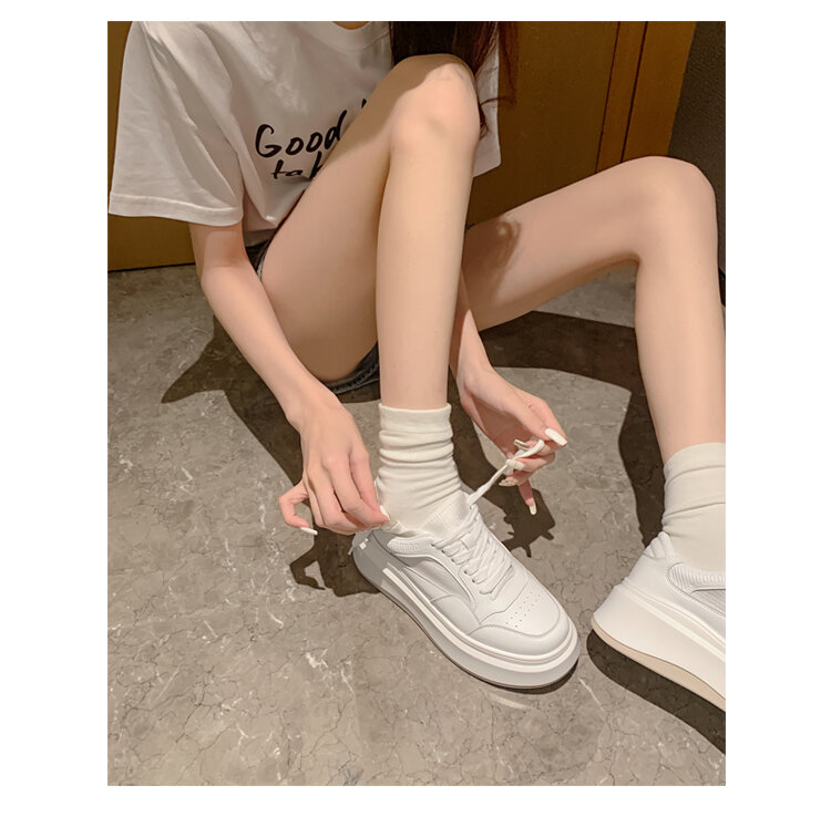 2025 New Thick Bottom round Toe Heightening Korean Style White Casual Board Shoes Women's Sneakers Lace-Up Sports Genuine Leather · v6