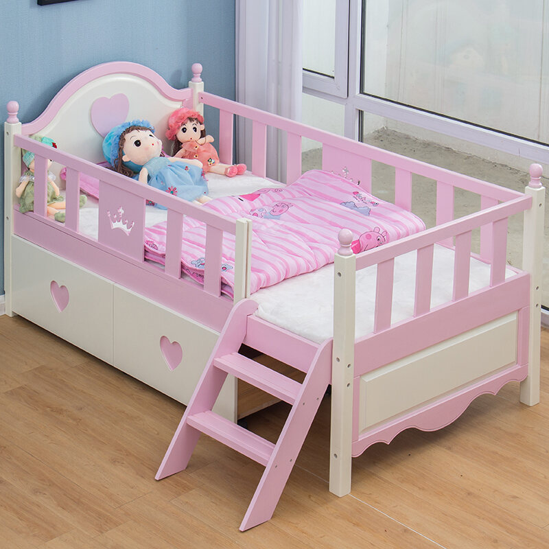 Children's Bed with Fence Boy Single Bed Girl Princess Bed Baby Small