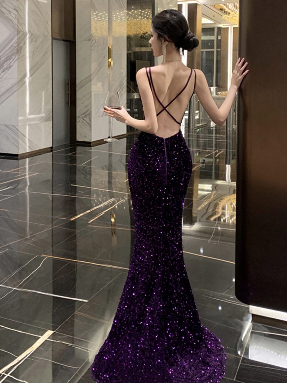strapless open back dress Single Purple Evening Dress| Evening Dresses S / Purple / Satin