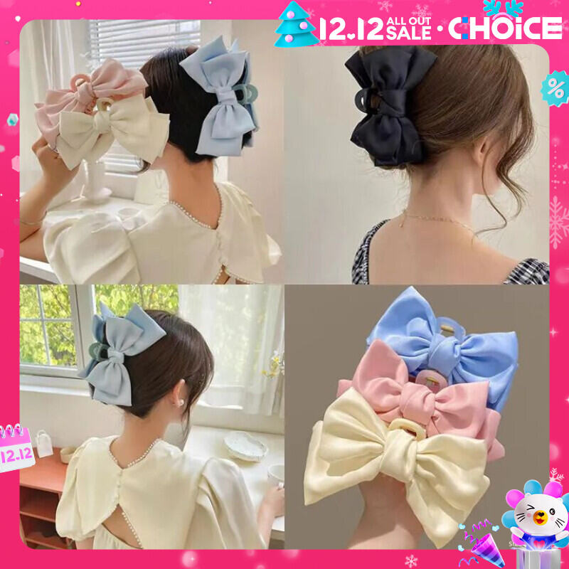 Cream Big Bow Clip tóc cho phụ nữ Claw Hàn Quốc phong cách cá mập thanh lịch Clip tóc cho cô gái thời trang