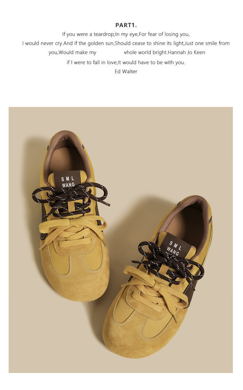 Sepatu Wanita Sporty Bertali Gesper Kuning Mustard Jelek Lucu Kepala Besar Roti Sepatu Olahraga Kasual Tren Mode Musim Semi 2025