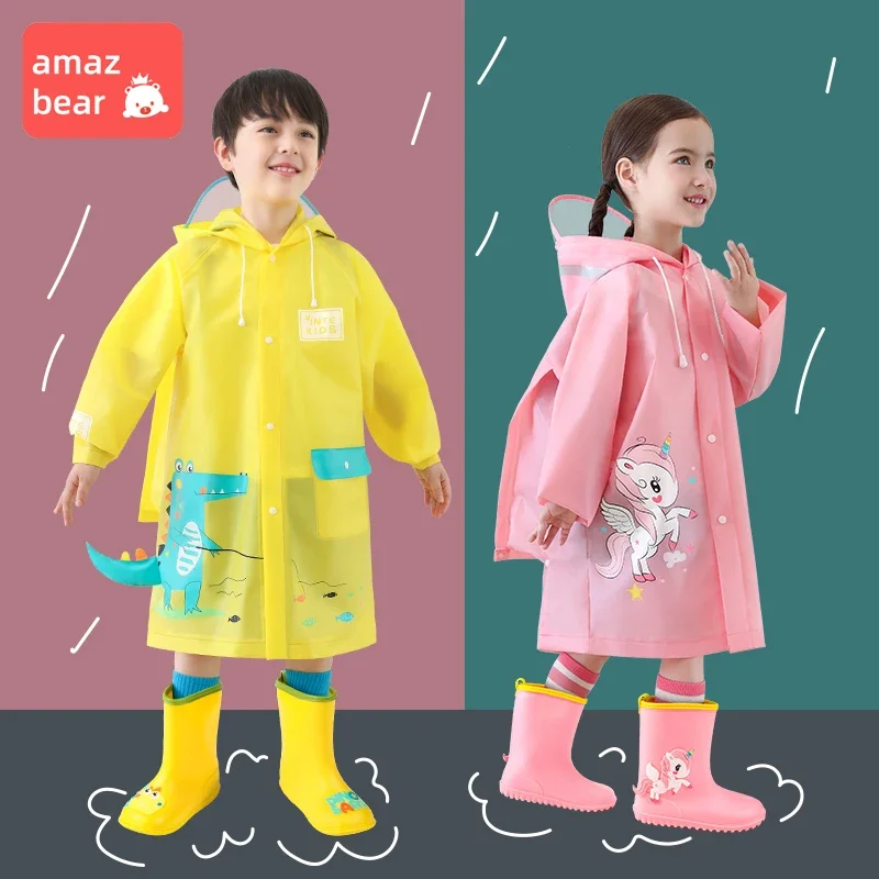 Children's Raincoat Kindergarten Raincoat Rain Boot Set Primary School Boys Girls' Raincoat Kid Cartoon Poncho Baby