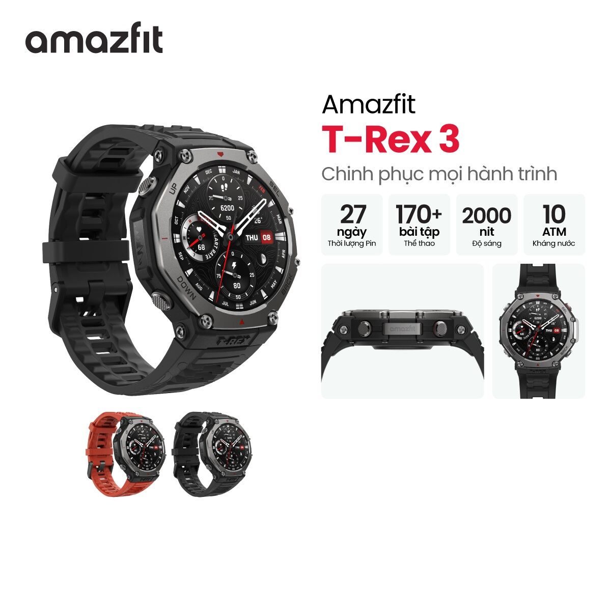 Amazfit T-Rex 3 Smartwatch – Ultimate Rugged Fitness Watch with GPS, Heart Rate Monitoring, Sleep Tracking, and a Long-Lasting Battery for Outdoor Enthusiasts. ราคา 6,990 บาท*ส่งฟรี