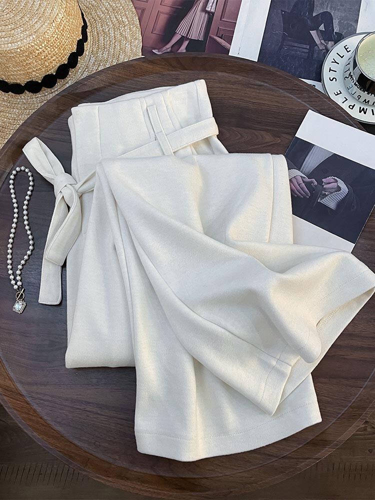 White High Waist Slimming Wide Leg Pants Spring 2025 Casual Vintage Korean Loose Pleated Straight Cut Women's Trousers