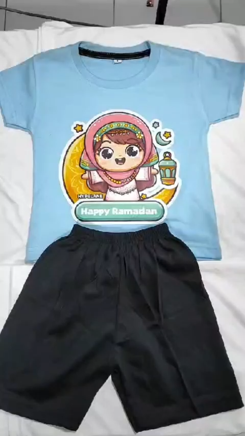 Baju Kaos Setelan Motif Hari Raya Lebaran Distro Anak Laki Laki Edisi Ramadan Muslim 1 - 10 Tahun