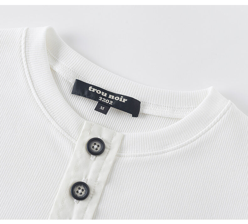 TROU NOIR Spring Summer New Style Women's Slim Fit White T-Shirt Henry Collar Short Sleeve Base Shirt round Neck Commute Simple · v3
