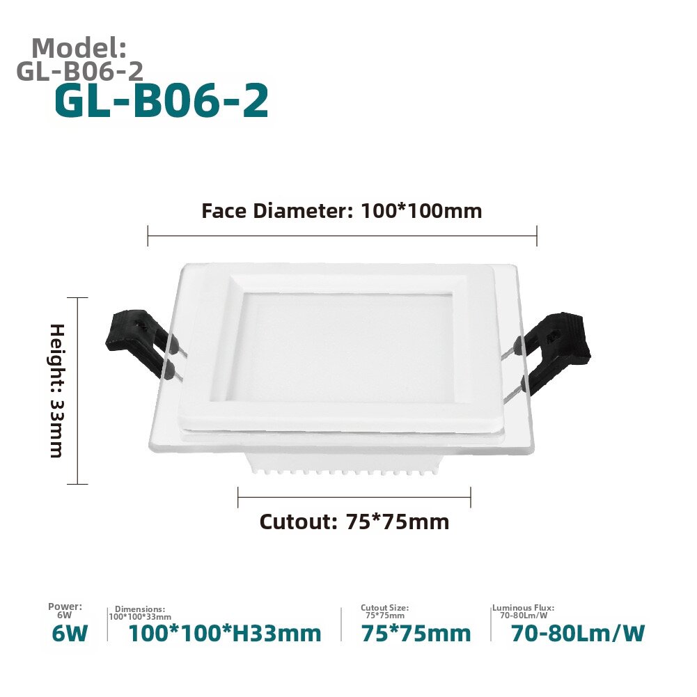 LED Downlight Square Light for Glass Panel Light Changing Three-Color Ceiling Lamp Embedded Export Outlet Ceiling Lamp Hole Lamp