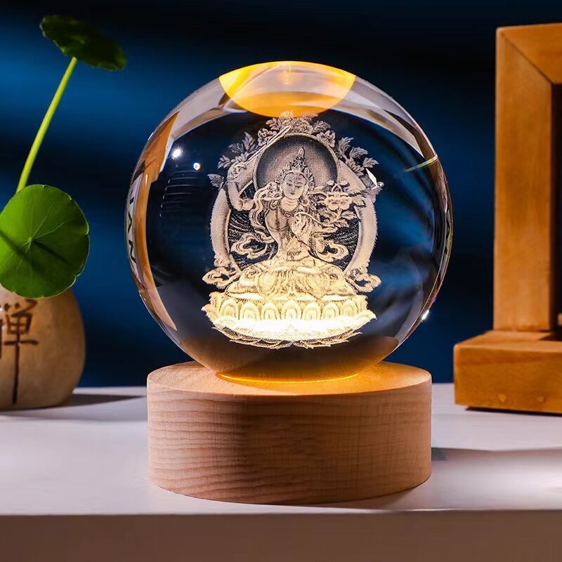 Luminous 3D Crystal Carved Buddha Statue Ornaments Inner Sculpture Gifting Buddha Altar Offering Display Stand Artisan Craft