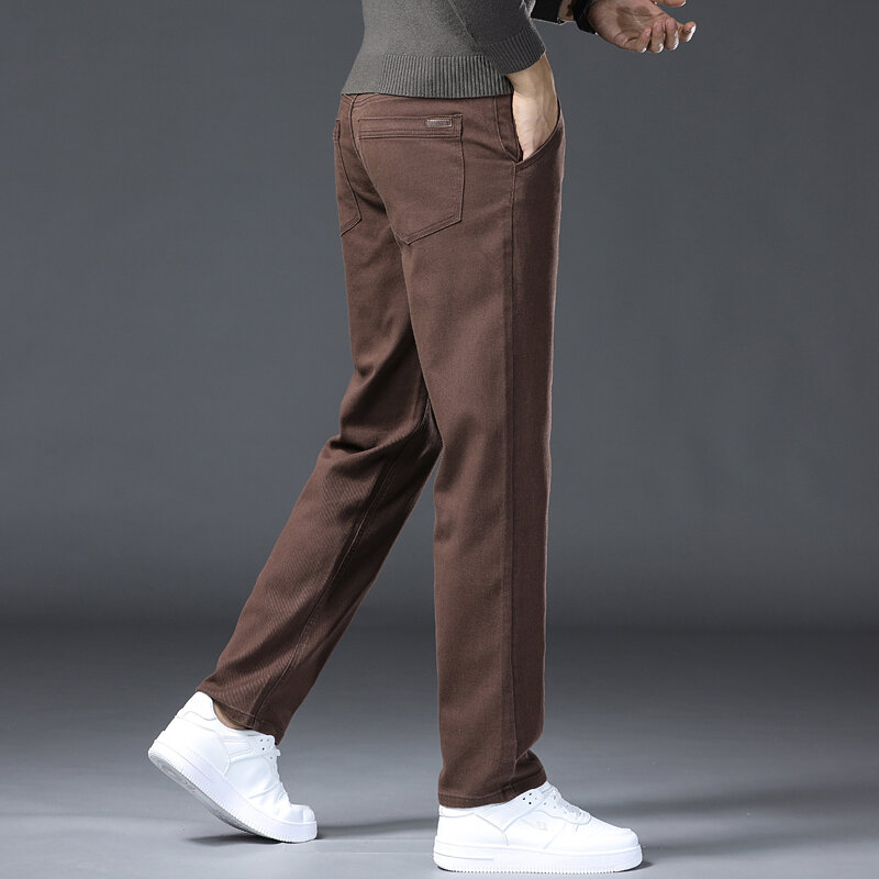 2025 New Dark Gray Elastic Jeans Mens Cotton Soft Comfortable Business Casual Denim Pants Korean Clothes Spring Autumn Trouser