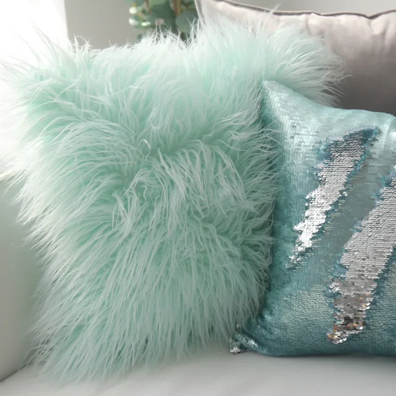 Nordic Plush Pillow Cover Cored Wool Cushion Cute Ins Sofa and Bedside Plush Cushion Princess