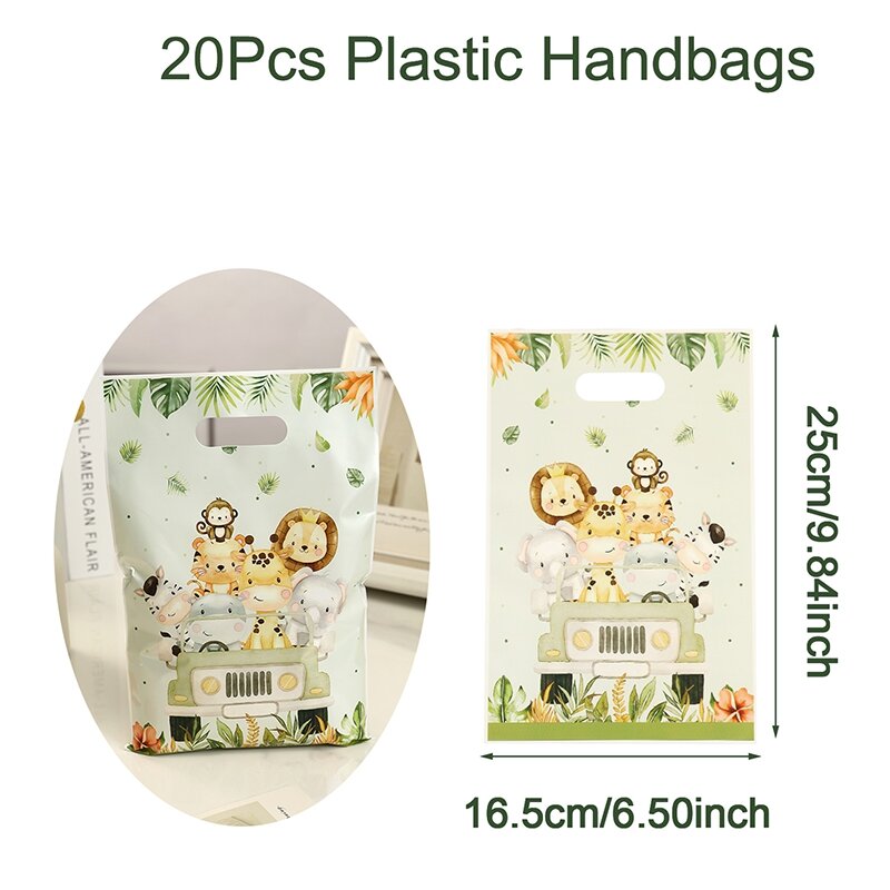 10/20/50pcs Jungle Animals Gift Bag Candy Biscuit Packing Bags Safari Animals Gift Bag for Guest Birthday Supplies