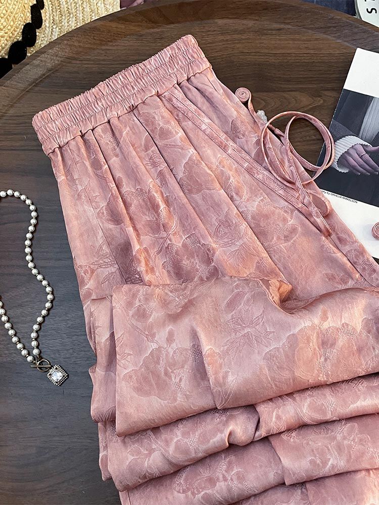 New Chinese Style Simple Sweet Drapey Wide Leg Pants Spring Pink Fashion High Waist Casual Versatile Straight Cut Trousers · v2