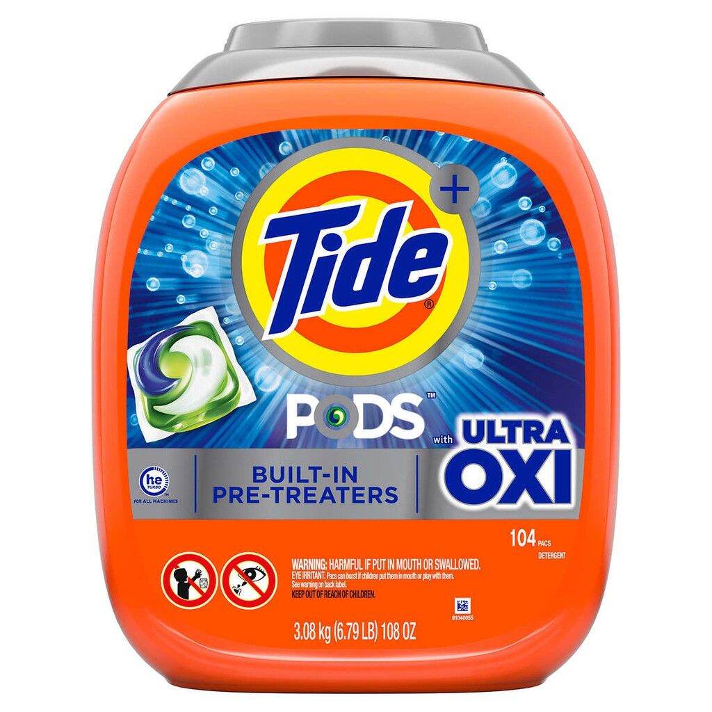 Tide PODS Ultra Oxi Liquid Detergent Pacs 104 count - Made in USA. 