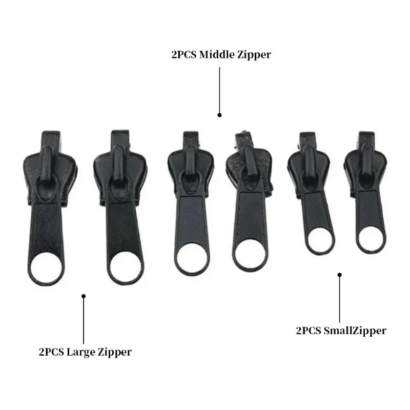 6pcs Zippers Repair Kit Universal Instant Zipper Repair Replacement Zipper Sliding Teeth Rescue Zipper Head For 3 Different Siz