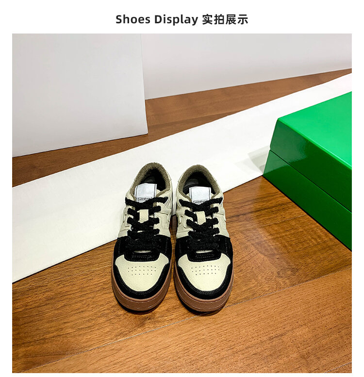 Scarpe da tavola retrò in pelle color block da donna casual all-match primaverili nuovo stile Sneakers bianche sportive Dequn Shoes Street Style