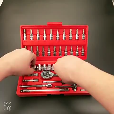 【46pcs/set Tools Kit】Chrome Vanadium Socket Set Tool Box Set Ratchet Spanner Wrench Set Car Motorcycle Motor Bicycle Repair Tool box set Socket Set Ratchet Wrench Combination Tool Kit  Set Alat Pembaikan Kereta 维修工具套装