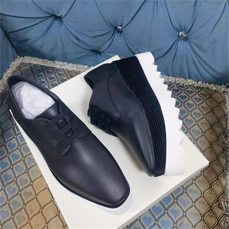 2025 New Women's Thick Bottom Star Shoes Leather Casual Slope Heel 8cm Platform Stella Platform Shoes Versatile Slip-On Shoes · v11