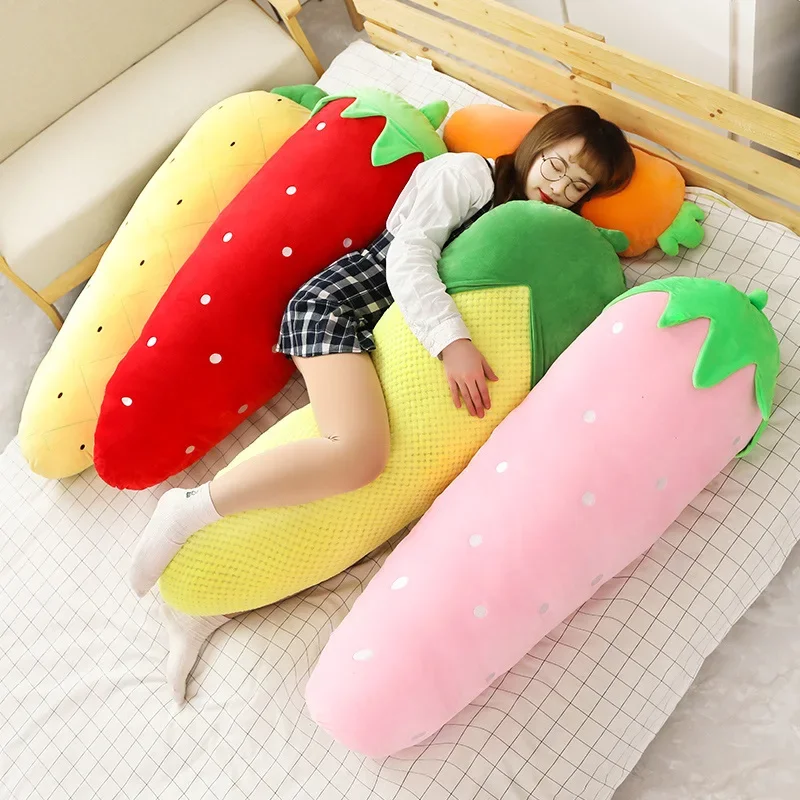 Carrot Removable and Washable Pillow Plush Toy Strawberry Corn Fruit Sleeping Long Bolster Girl Doll Gift