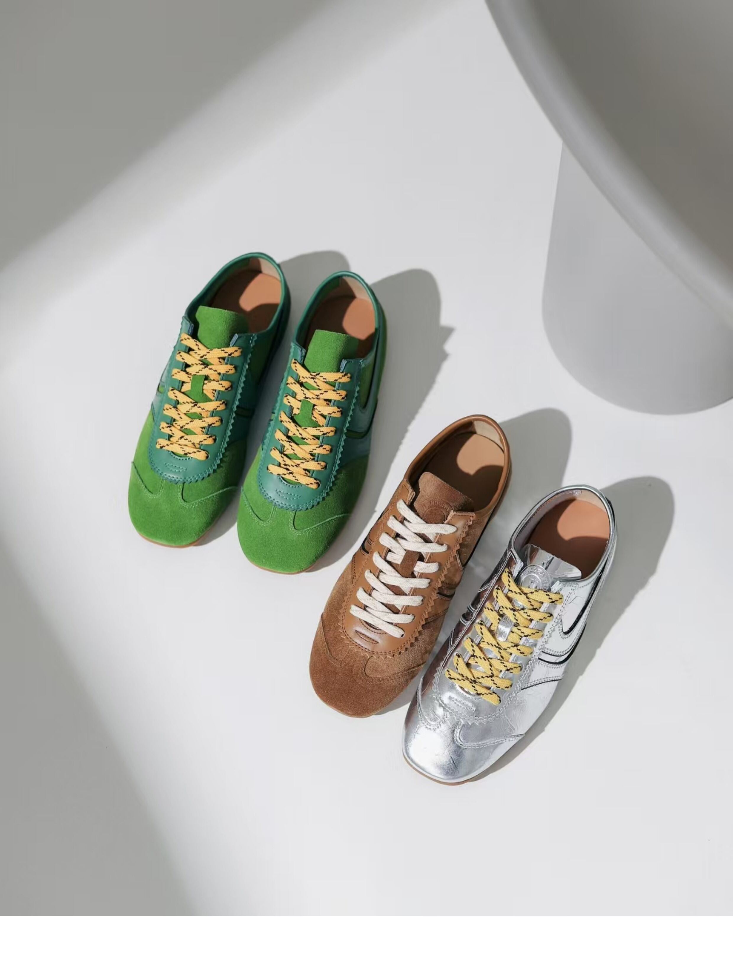 Olive Green Agam Shoes Deqin Casual Sneakers Women's Flat Bottom Sports Shoes Easy to Wear Comfortable Leather Interior · v12