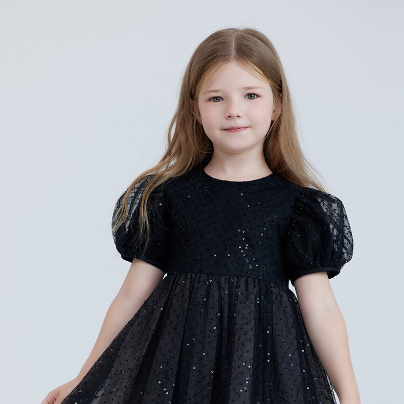 RBIGX Mädchenkleid im Prinzessin-Stil, schwarzer Netzrock mit Puffärmeln, Sommermode, Märchenprinzessinenkleid aus Nylonstoff