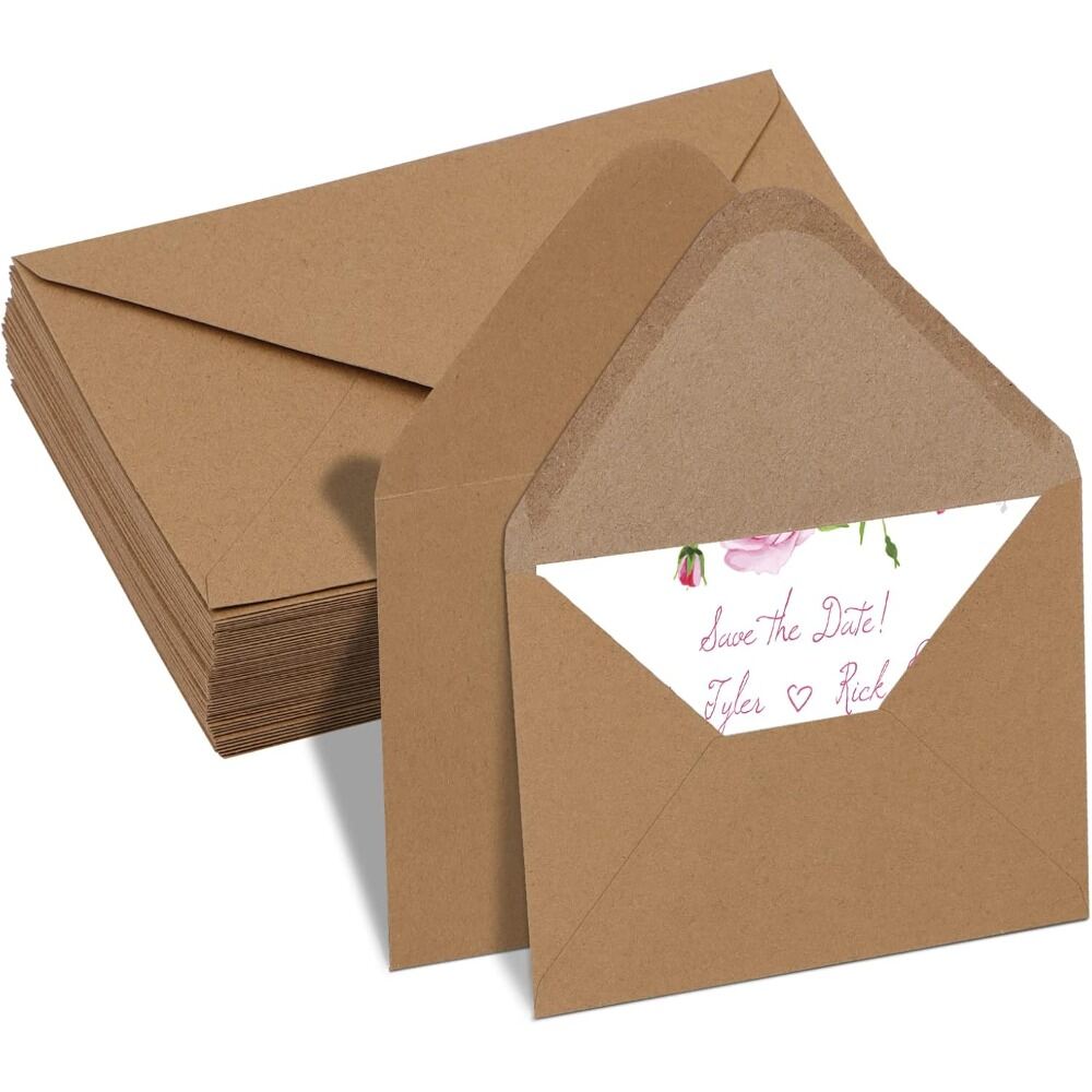 50/100pcs Kraft C6 Envelopes Self Seal Vintage Brown Paper Envelopes for Wedding Invitations Greeting Cards