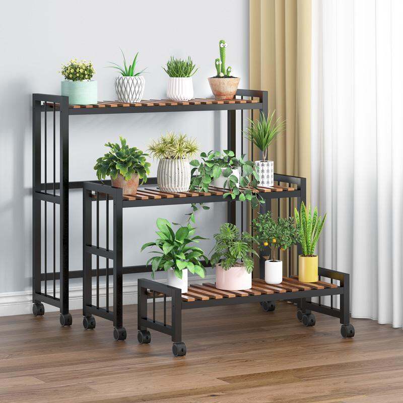 Outdoor Balcony Solid Wood MultiLayer Flower Stand Floor Storage Rack