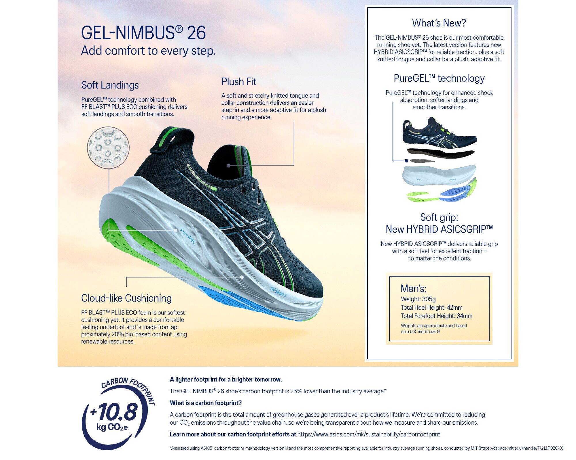 ASICS Men GEL-NIMBUS 26 PLATINUM Running Shoes in Blue Expanse/Champagne · v6
