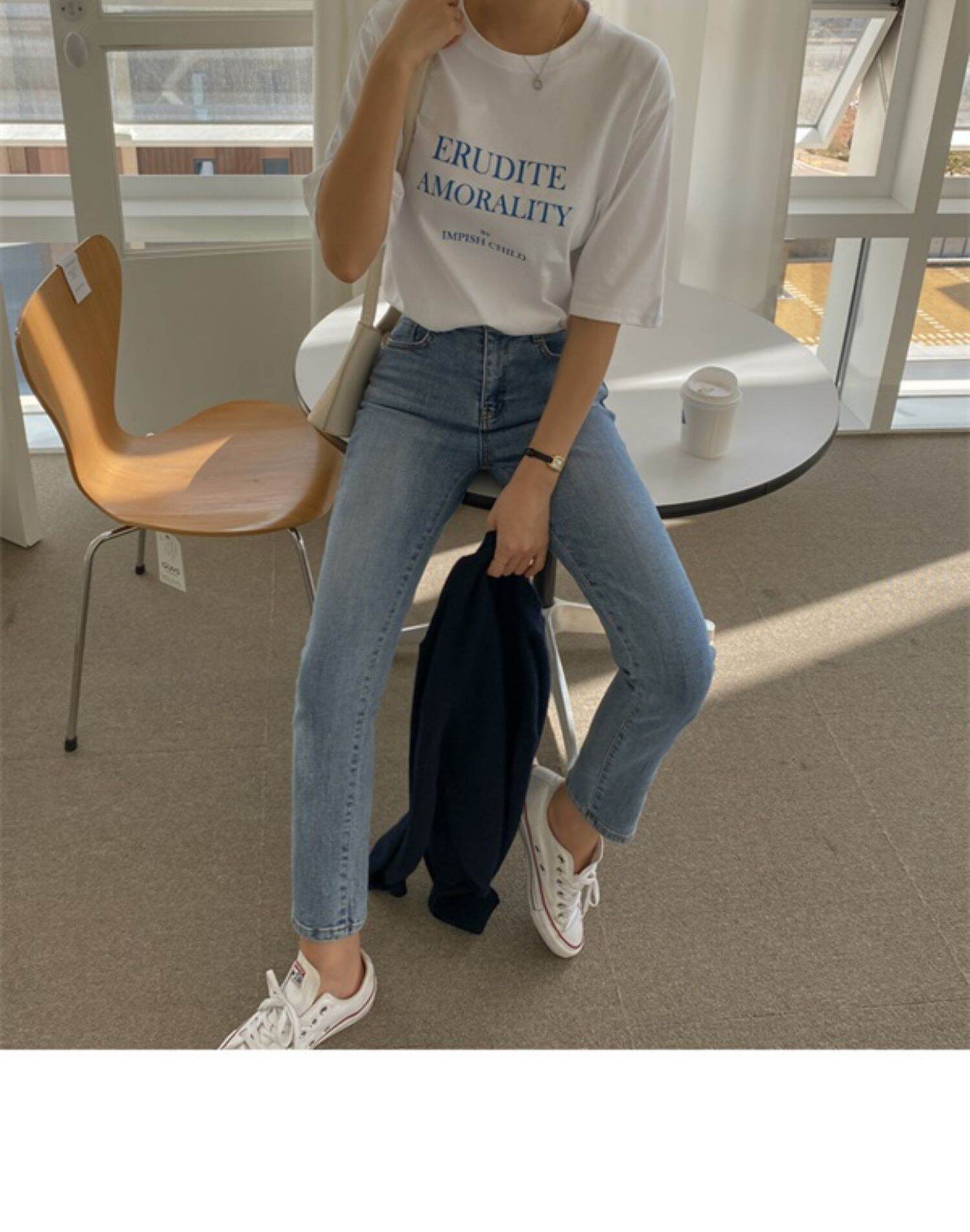 Light Blue High Waist Straight Leg Jeans Women's Slimming Elastic Cotton Stretch Denim Pants Spring Autumn Winter Fashion · v2