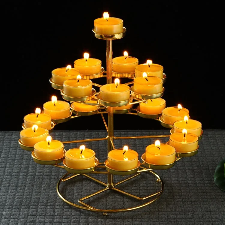 Buddhist Supplies Alloy Seven-Star Butter Lamp Holder Lotus Lamp Buddha-Front Lamp Candle Holder Lamp Holder Base for Buddha Worship