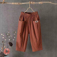 Middle-Aged Mom Pants Summer Wear Pure Cotton Elastic High Waist Baggy Pants Womens Slim Looking 3/4 Casual Plus Size Harem Pants
