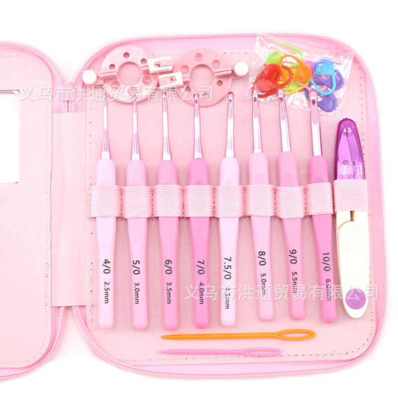 Pink Soft Handle Crochet Needle Set DIY Weaving Tool Material Bag Combination Crochet Needle Set Knitting Needle Set
