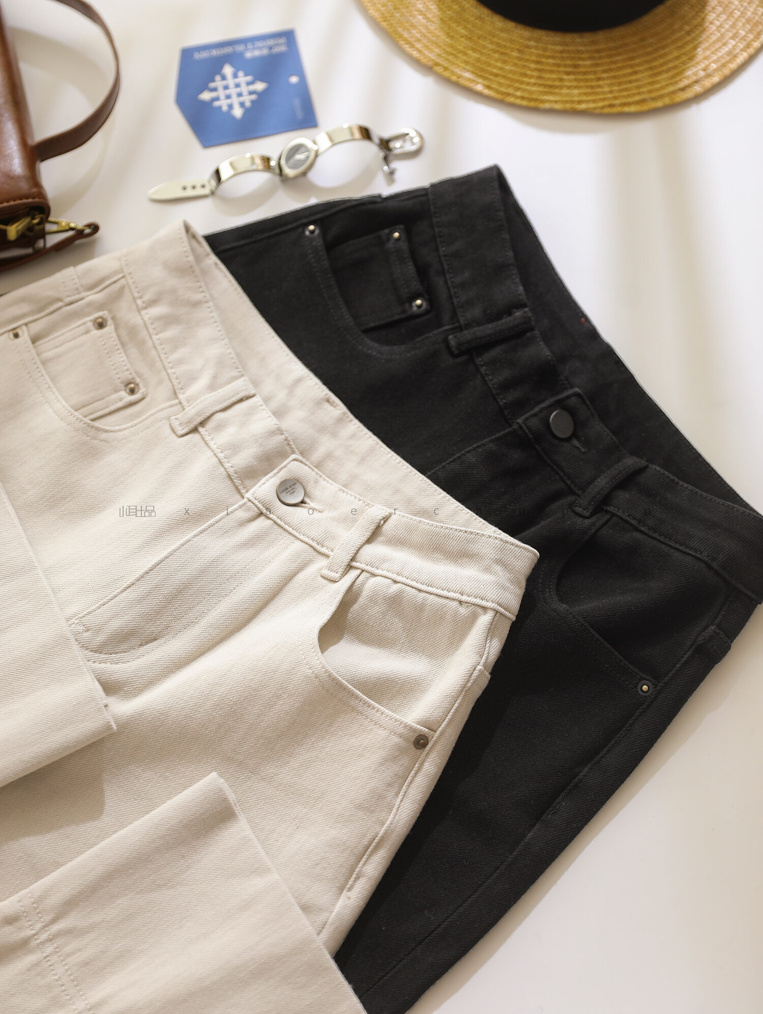 Slimming Straight Leg Jeans Women's Wide Hem Mixed Fiber Cotton Denim Pants Long Leg Effect Autumn Fashion Natural Waist Zipper