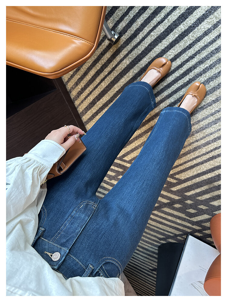 The Style Is Too Good! Retro Blue Straight-leg Denim Female 2024 Autumn New Arrival Ninth Loose Slim Looking Loose Pants · v2