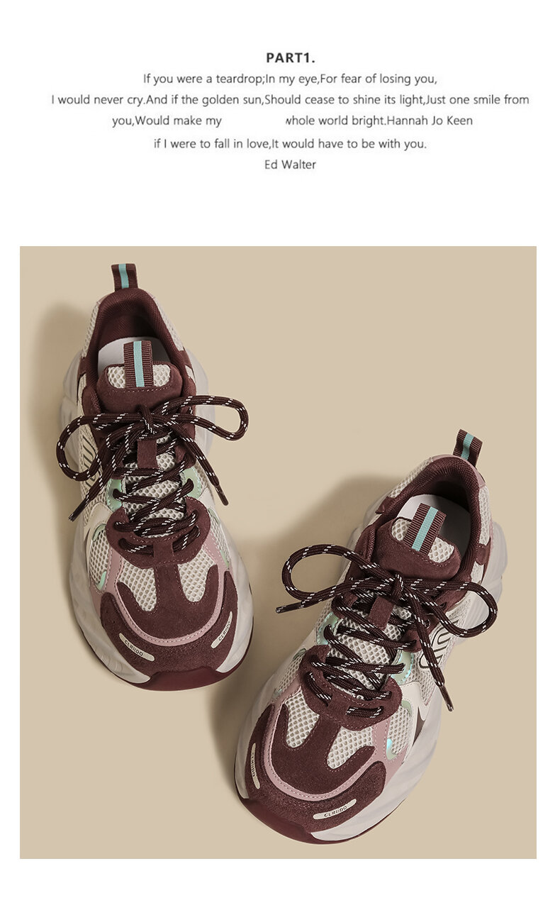 Scarpe da papà da donna con fondo spesso Abbigliamento sportivo casual Primavera 2025 Rosa Brutta e carina Tomaia in mesh con cuciture rialzate alla moda