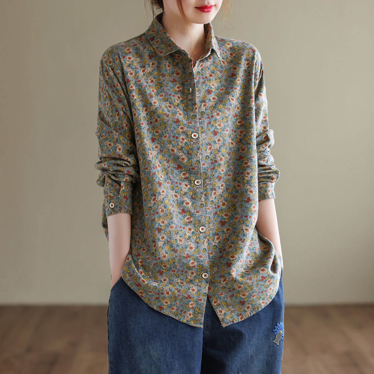 Brand Discount Store off Season Clearance Special Offer Women's Clothing  Sanding Long Sleeve Small Floral Cotton Linen Shirt Cotton Cardigan Top |  Lazada Singapore