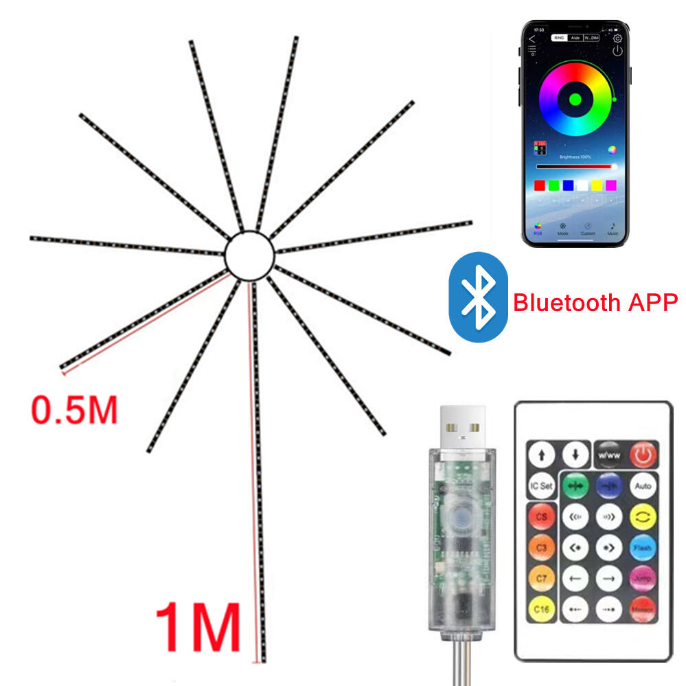 DC5V USB RGBIC Firework Neon LED Strip Bluetooth APP Control Music Sync for Christmas Party Bedroom Home Decoration Lighting