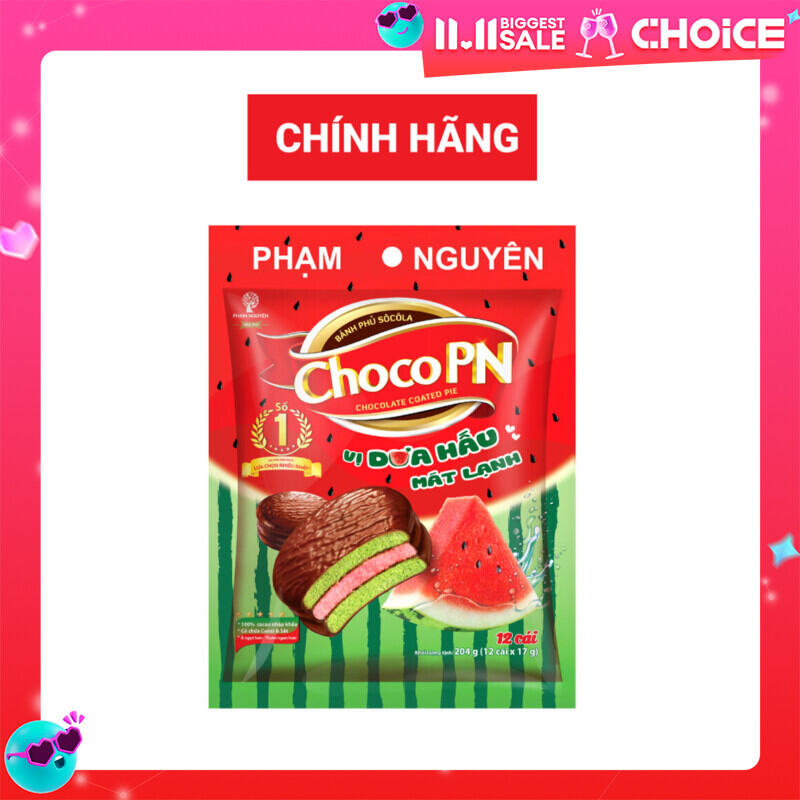 Bánh phủ socola Choco PN Dưa Hấu 204G | Bánh ăn vặt Socola | Đồ ăn vặt