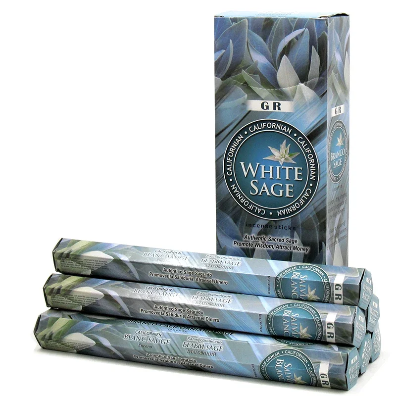 GR India Fragrant White Sage White Salvia Officinalis Joss-Stick Purification Space Magnetic Field Energy Indoor Home Incense