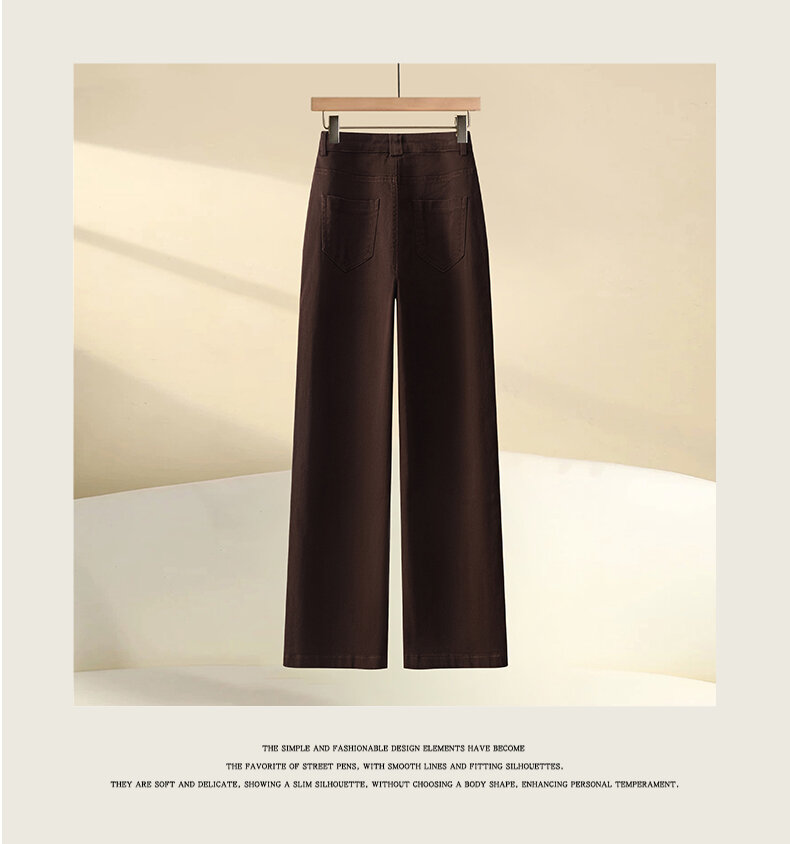 High-End Ankela Red Fancy Pure Cotton Wide Leg Denim Women's Trousers Fall and Winter Fleece-lined High Waist Slimming Straight Pants