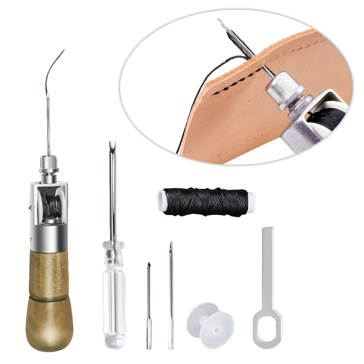 7pcs Sewing Kit for Leather Repair DIY Handcraft & Furniture. Professional Needles Easy to Use for Precise Stitching.