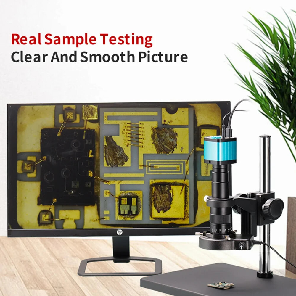 YIZHAN Digital Microscope 4K 48MP HDMI USB 60FPS Microscope Camera+130X 150X 180X Lens + Foldable Bracket for mobile phone repair PCB See the jewelry work