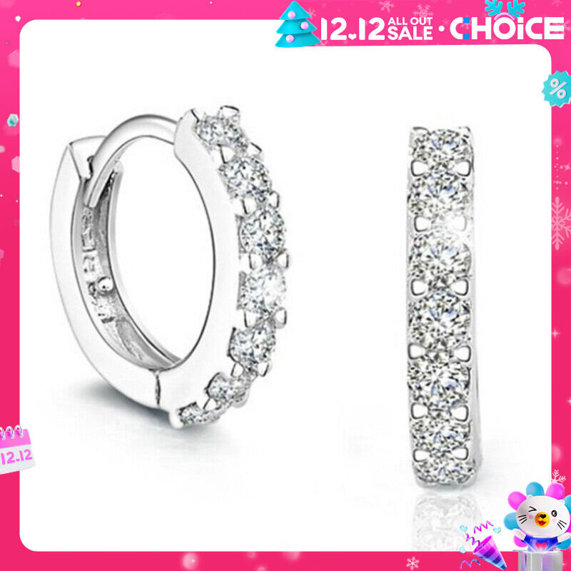 Khuyên tai bạc nam nử đính đá pha lê 10mm khuyên tròn bạc 925 cá tính phong cách thanh lịch bông tai nử bạc đẹp | fancy