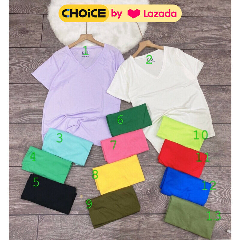 Áo thun trơn cổ tim kiểu dáng trẻ trung chất cotton