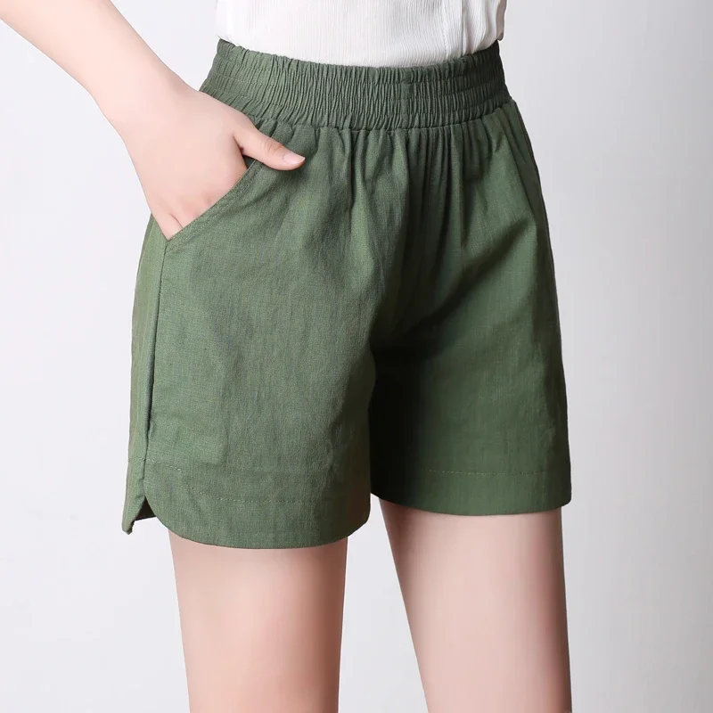 Cotton and Linen Shorts Women's Summer Linen Loose High Waist Slim Look Chubby Girl's Shorts Hot Pants Summer Large Size Thin Wide Leg Casual Pants