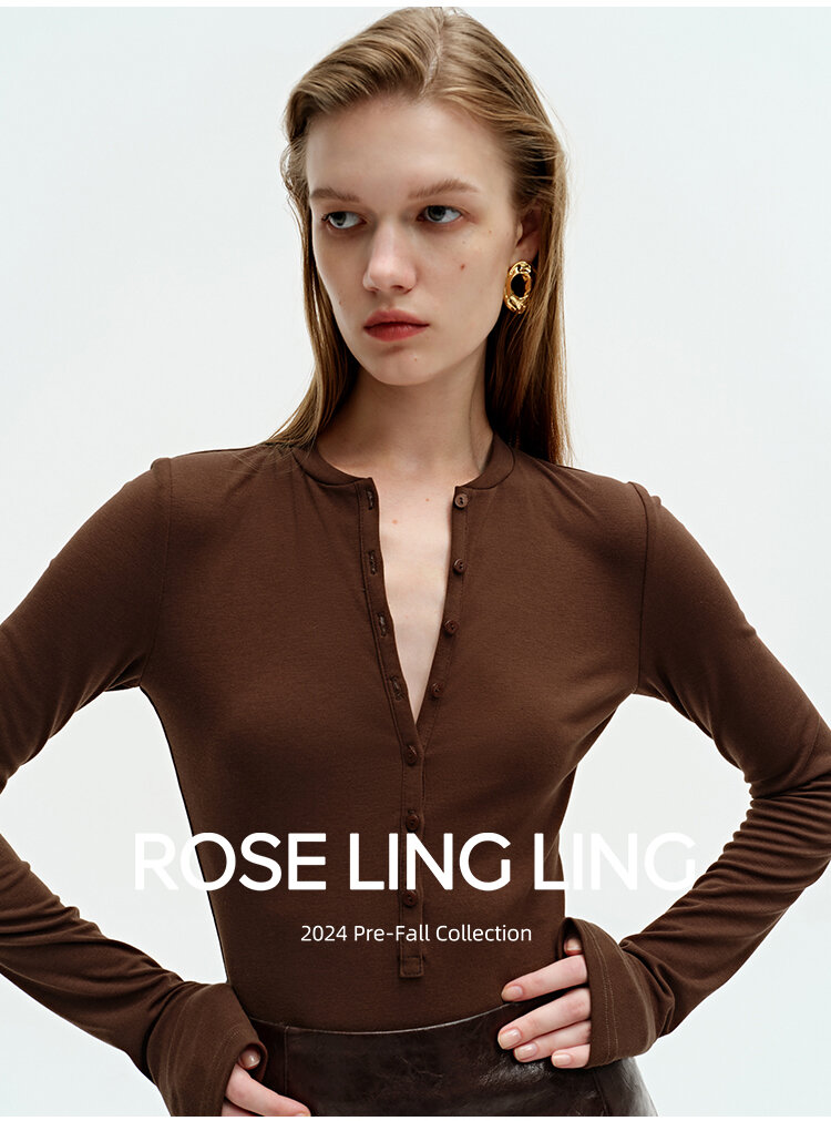RoseLingLing Ultra-Fine Australian Silk Wool Blend Slimming Knit T-Shirt with Henley Collar for Women Casual Summer Style