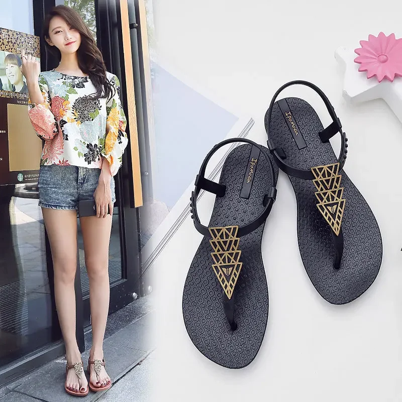 Internet Famous Sandals Women's 2020 Summer Flat Heel New Bohemian Ethnic Style Flat-bottomed All-match Seaside Holiday Sandals